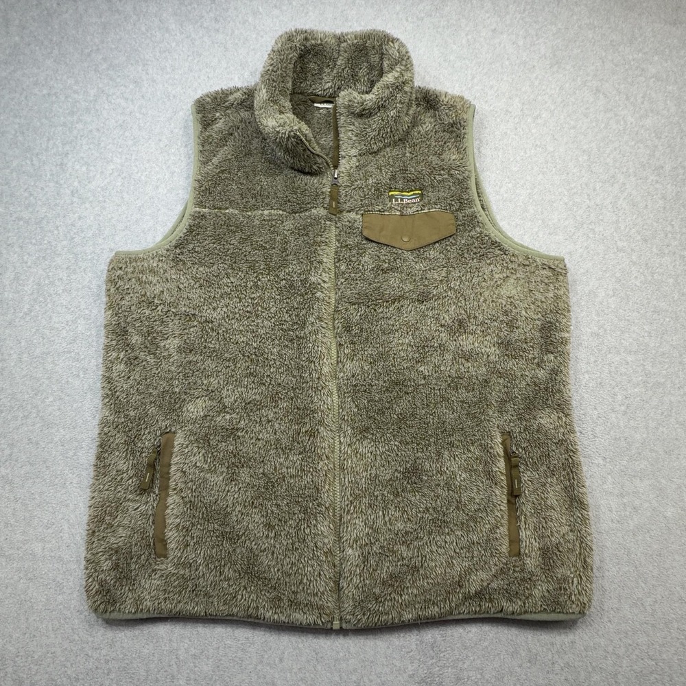 LL Bean Mountain Pile Fleece Vest Mens XL Brown Full Zip Pockets Hiking Outdoor